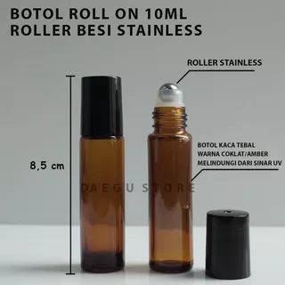 Botol Roll On 10ml Botol Parfum Oles Roller Besi Kaca Coklat / Amber