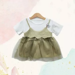dress bayi import / felicity tutu dress / gaun princess baju baby pink hijau kuning tangan pendek