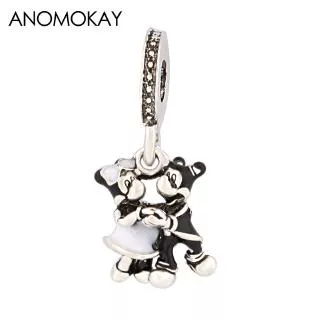 Black & White Enamel Mickey Minnie Charm Pendant fit Bracelet Bangle Lovely Cartoon Animal Beads