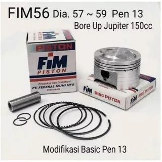 PISTON SEHER KIT SET FIM 56 ukuran 57 57,5 58 58,5 59 mm pen pin 13 mm jupiter z vega crypton 150 cc