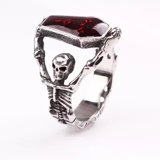 Retro Punk Fashion Vampire Diaries Coffin Skull Ring Men`s Jewelry