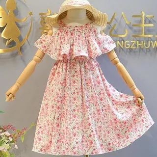 [363304-PINK FLOWERS] - Dress Fashion Anak Perempuan Import - Motif Autumn Flowers