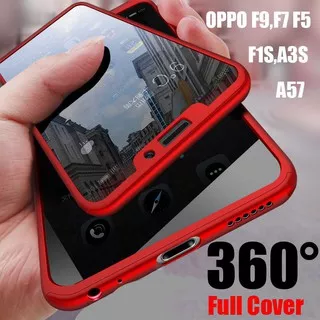 Hard Case Full Cover 360 ° + Tempered Glass untuk Oppo A5s A7 A3s A37 A39 A71 A83 F1s F3 F5 F7 F9