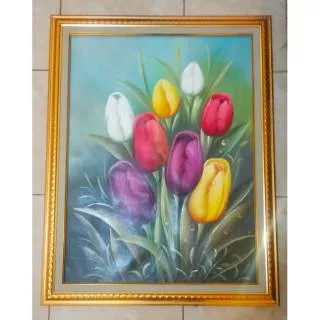 Lukisan Bunga Tulip + Bingkai Pigura (ukuran 80cm x 60cm)