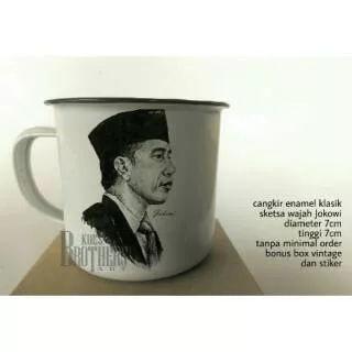 cangkir enamel klasik | jadul | vintage | sketsa wajah Jokowi | 7cm