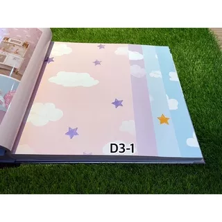 Wallpaper Dinding Kamar Anak Motif Awan Langit Pink Ungu Biru Cerah