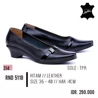 Sepatu Heels Wanita Kulit Ori Garsel Sepatu Kerja Wanita Hak 4cm Hitam RND 5118