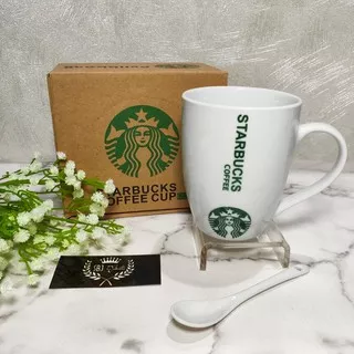 Cangkir Keramik Starbucks Gift Set Ceramic Mug 350 ml dengan sendok