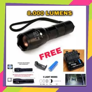 SENTER LED SUPER TERANG SWAT POLISI   PAKET LENGKAP SENTER MINI JARAK JAUH WATERPROOF ANTI AIR USB