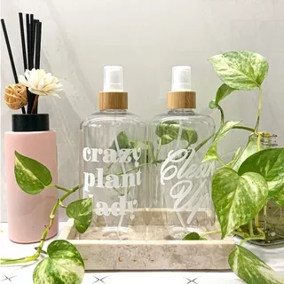 HOME LIVING 500ml Bathroom Bottle Aesthetic Tutup Bambu Kayu + stiker GOLD PUTIH Botol Spray Mist Refill Plastik Semprot Isi Ulang