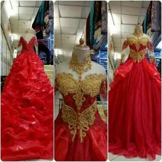 kebaya pengantin red gold dada STOCK TERBATAS