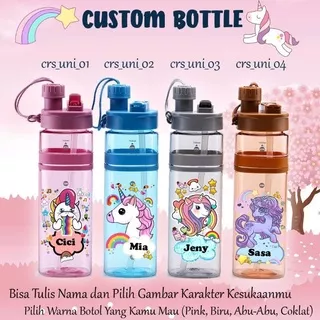 BOTOL MINUM CUSTOM 2IN1 MOTIF KUDA PONI UNICORN BOTOL MINUM ANAK