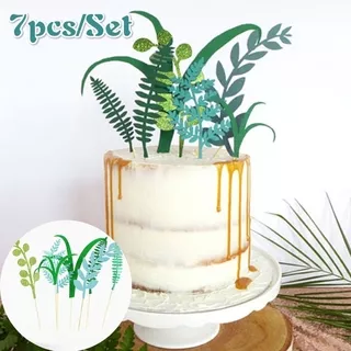 7pcs/set Artificial Grass Leaves Cake Toppers Baking cake decoration