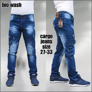 Celana Cargo Jeans Ripped pria Dewasa model skinny terbaru Celana Levis model cargo