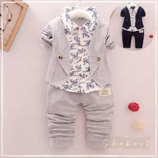 setelan Jas kemeja 2 in 1 / setelan bayi dan anak laki laki import - Motif Flower Shirts / setelan formal anak laki laki import usia 9 bulan 1 2 3 4 Tahun