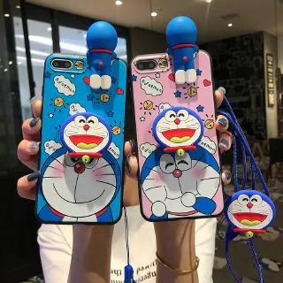 Case Samsung Galaxy A6 A8 J4 J6 Plus  A7 A9 2018 A5 A7 2017 J2 J3 J5 J7 Pro J2 J5 J7 Prime J5 J7 2016 Soft TPU Case Motif Pink Blue Doraemon Soft TPU Phone Case with Kartun Doll Popsocket Lanyard