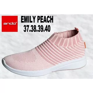 SEPATU ANDO EMILY - SEPATU WANITA RAJUT SLOP SLIP ON SPORTY RUNNING PEACH HITAM/PUTIH MURAH PROMO