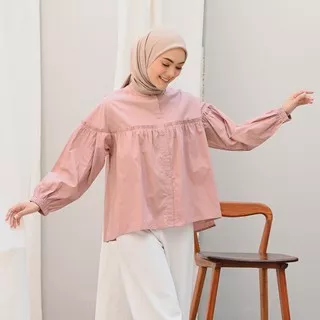 Zalima Farah Balloon-Sleeve Frill Shirt (Premium Cotton) Baju Atasan Wanita Muslim