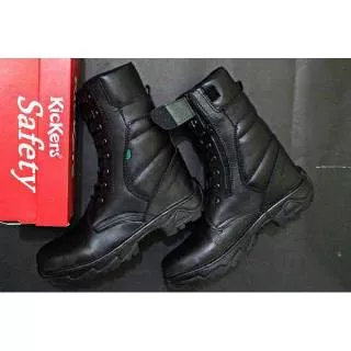 Sepatu Boots Kickers PDL kulit Hitam Safety Ujung Besi Kerja Pria TNI POLRI Security Adventure Biker