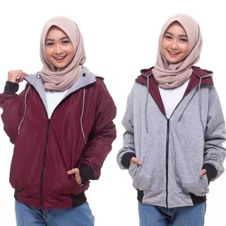 JAKET BB VANS WANITA JAKET PARASUT SEMIPARKA BOLAK BALIK WATERPROOF ANTI AIR CEWEK - BISA COD