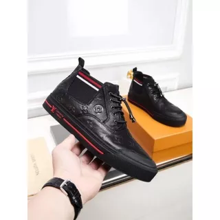 Sepatu sneaker Slip On Pria LV LOUIS VUI TTON BLACK RED LIST MIRROR QUALITY