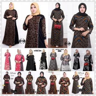 Gamis Batik Pekalongan-Gamis Batik Maxi Katun Mix Embos Ld 110 cm Pj 140