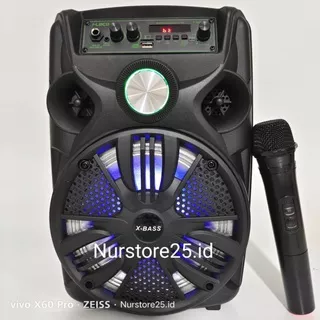 Speaker Bluetooth FLECO F-8955D X-BASS 8,5 Inch Bonus Microphone Wireless Karaoke Remot Control Radio TF Card USB BT Aux /Salon Aktif Bluetooth/Musik Box Bluetooth Full Bass FLECO
