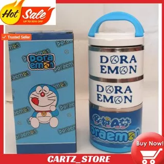 Rantang Susun Bahan Stainless Steel Motif Doraemon Dan Hello KItty Karakter Anak Lunch Box 3 Susun