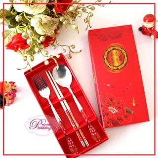 Sendok Garpu Sumpit FREE box merah Chinese Cutlery Complete In Red Box Souvenir alat makan
