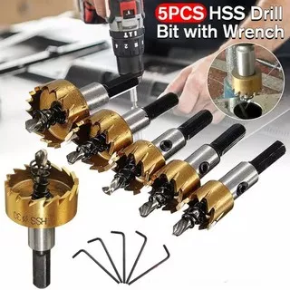 Hole saw plat besi metal set 5pcs mata bor holesaw HSS Titanium coated for stainless cooper wood PVC