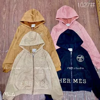 1027 Jaket Suede Hoodie Bordir Saku Her mes