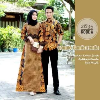 COUPLE GAMIS BATIK RENDA 2635//Seragam baju batik keluarga model kekinian//batik gamis couple..