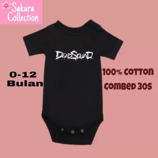 Kaos baju bayi jumper baby kids pendek band DEADSQUAD punk rock metal logo tulisan usia 0 1 2 3 4 5 6 7 8 9 10 11 12 bulan sampai umur 1 tahun adem jumpsuit babysuit romper bodysuit little anak kecil hitam style laki laki perempuan unisex nyaman lembut