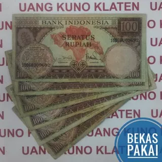 Rp 100 Rupiah tahun 1959 seri Bunga Burung uang kertas kuno duit jadul lawas kuno Indonesia lama