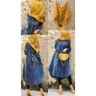 [COD] ORI SHR Tunic bunga + Khimar / Tunik Set Hijab Segi 4