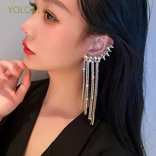 YOLOM Women Girl Ladies Ear Clip Elegant Clip Earrings Ear Bone Clip Without Ear Hole Fashion Jewelry Tassel Korean Diamond Chic Cartilage Clip/Multicolor