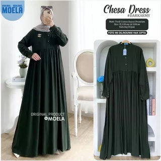 FASHION GAMIS chesa DRESS ORIGINAL MOELA TWILL PREMIUM COTTON RAYON POLOS HITAM ARMY BATA MUSLIM LEBARAN STYLE