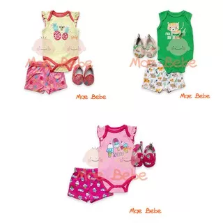 SALE Catell Love 3 In 1 Setelan Jumper Pendek + Sepatu Baju Set Bayi