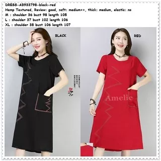 Mini Dress Katun Wanita Korea Import AB933798 Black Red Hitam Merah