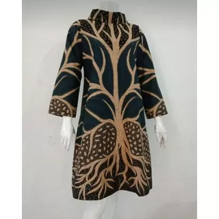 tunik batik solo model krah turtle neck motif pohon berakar