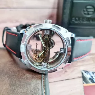 (COD) Jam Tangan Pria Original FORSINING Invisible BD Black Hitam Tali Kulit Automatic Otomatis Transparan Skeleton Tourbillon