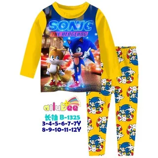 Kinds - Piyama anak laki laki impor ailubee Sonic & Spongebob Kuning Usia 3-12 tahun / Baju tidur
