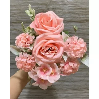 Bunga Artifisial Rose Hydrangea Pompom Mix x5 Dekorasi Pelaminan Hantaran Buket Bunga M 122