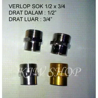 Verlop Sok Kuningan 1/2 x 3/4 Verlup Sok 1/2 Inch x 3/4 Inch V Sok Drat Luar 3/4 Drat Dalam 1/2