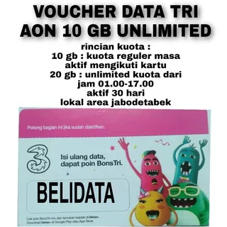 TRI DATA NEW AON UNLIMITED 10 GB - TOTAL KUOTA 70 GB