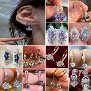 S925 Silver Snowflake Star Christmas Zircon Woman Stud Earrings Jewelry Gift Factory Wholesale In Stock