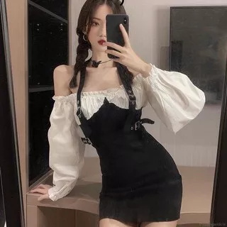 Black N White dress / Dress Hitam Putih / Goth Dress / Korean style / udcc181