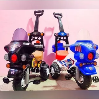 Motor Polisi Anak Bisa Dinaiki Mainan Mobil Dorong Musik Lampu Bonus Batrai 4pcs Sepeda Engkol Roda 3 Tricycle