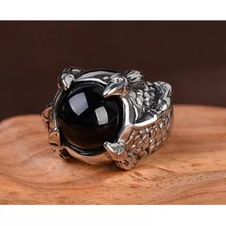 Cincin Pria Cakar Naga Onyx Claw Dragon Black Titanium Stainless Steel Ring