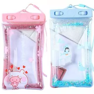 Tempat hp waterproof mengapung glitter import mika lucu quicksand